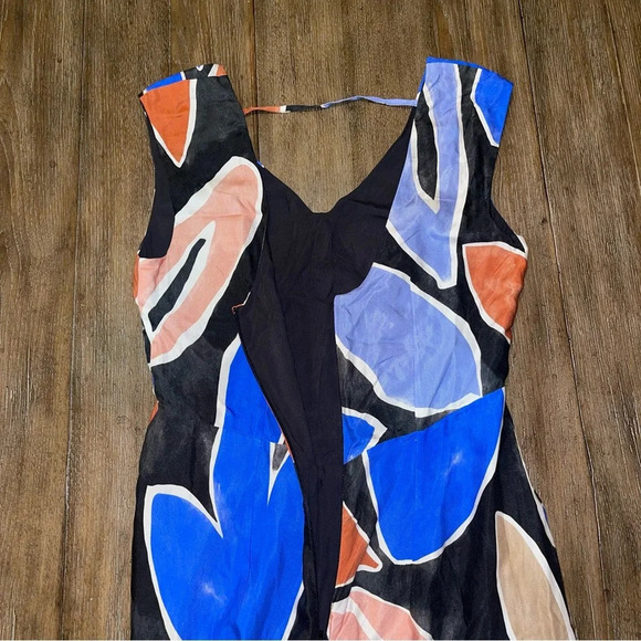 By Anthropologie Painterly Floral Abstract Midi Dress Women’s 10 Blue Babydoll - Picture 7 of 9